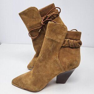 Tory Burch Lila Bow Scrunch Booties Brown Suede, Women's 5M